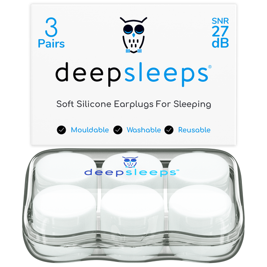 Deep Sleeps Soft Silicone Earplugs for Sleeping - 3 Pair Travel Size - Deep Sleeps