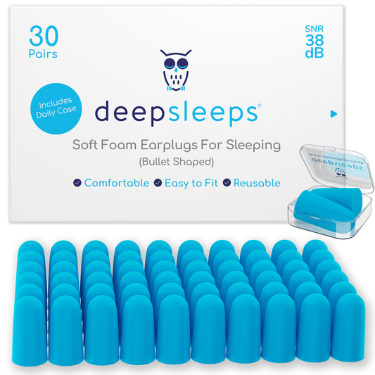 Deep Sleeps Bullet Shaped Foam Earplugs For Sleeping - Small/Medium - 38dB Noise Cancelling