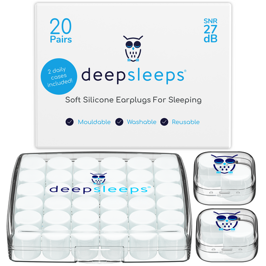 Deep Sleeps Soft Silicone Earplugs for Sleeping - 20 Pairs - Deep Sleeps