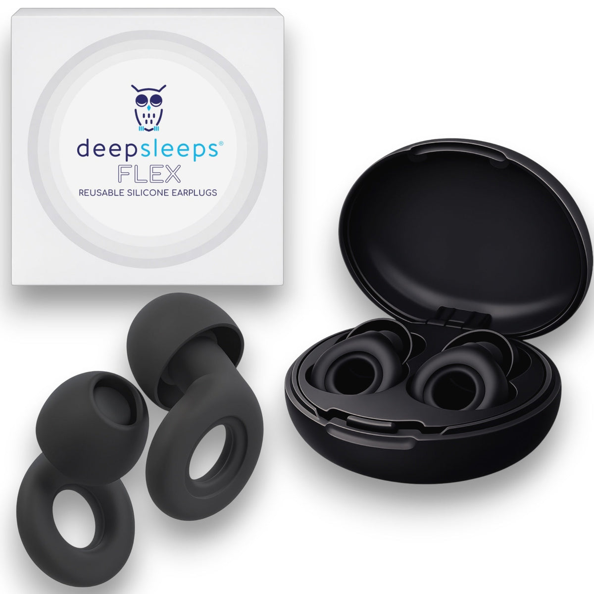 Flex Reusable Earplugs for Sleeping - Black - Deep Sleeps