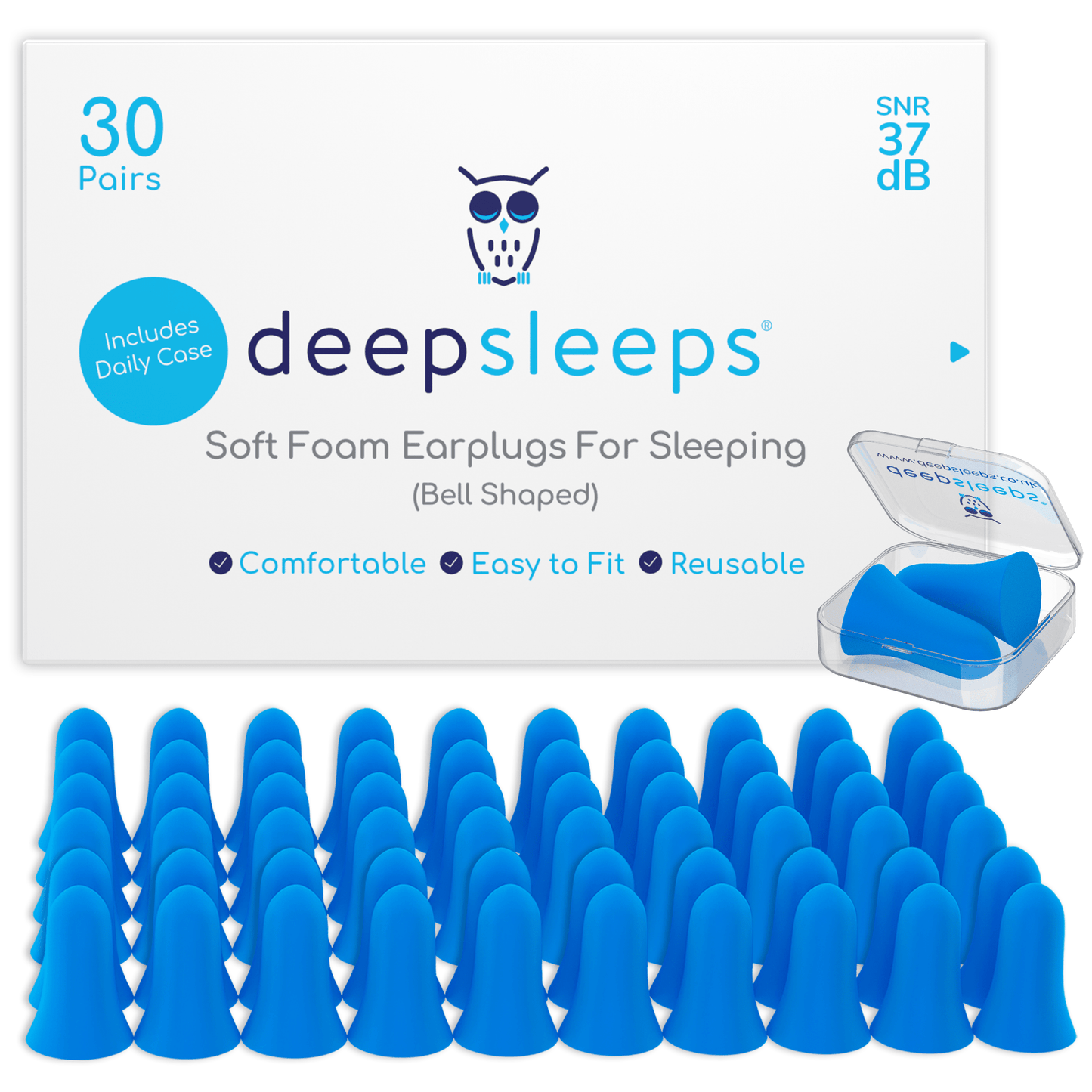 Deep Sleeps Bell Shaped Foam Earplugs For Sleeping - 30 Pairs - 37dB Noise Cancelling - Deep Sleeps
