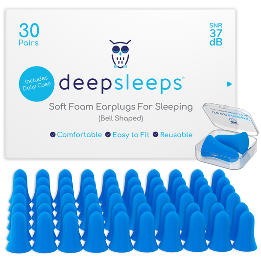 Deep Sleeps Bell Shaped Foam Earplugs For Sleeping - 30 Pairs - 37dB Noise Cancelling - Deep Sleeps