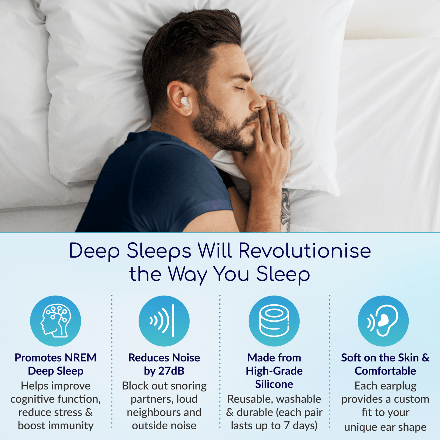 Deep Sleeps Soft Silicone Earplugs for Sleeping - 20 Pairs - Deep Sleeps