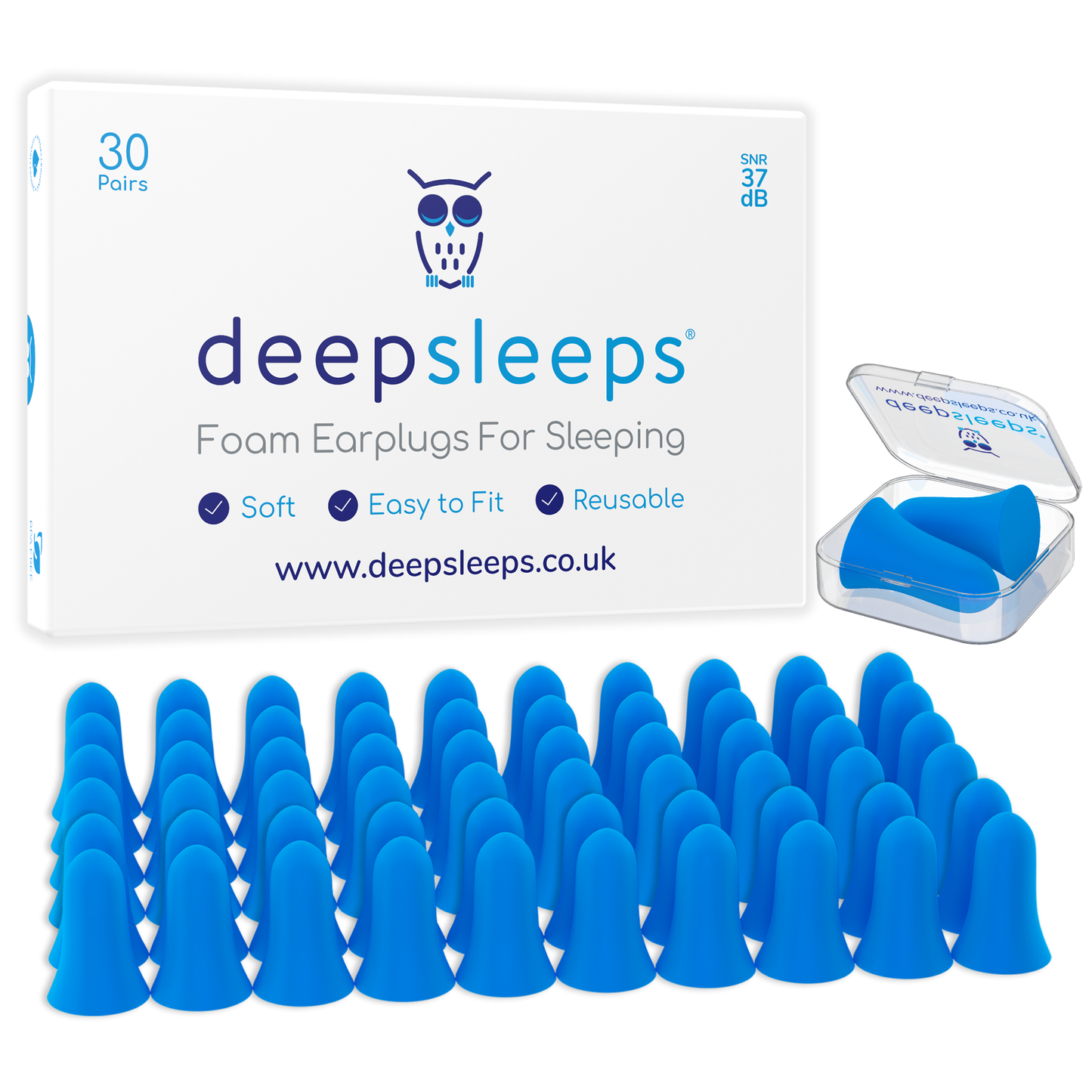 Deep Sleeps Foam Earplugs For Sleeping 37dB (30 Pairs) - Deep Sleeps