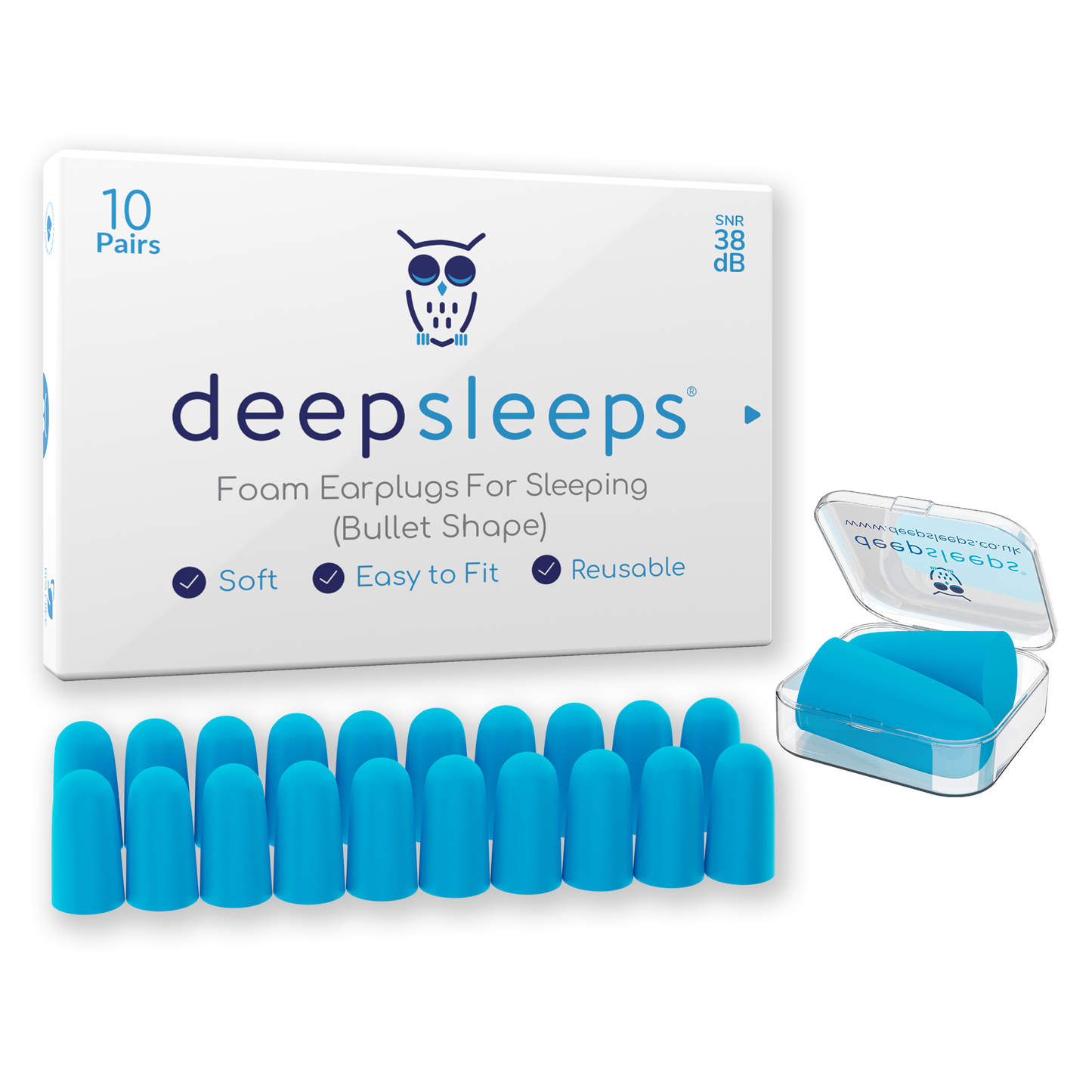 Deep Sleeps Bullet Shaped Foam Earplugs For Sleeping - 38dB Noise Reduction - Deep Sleeps