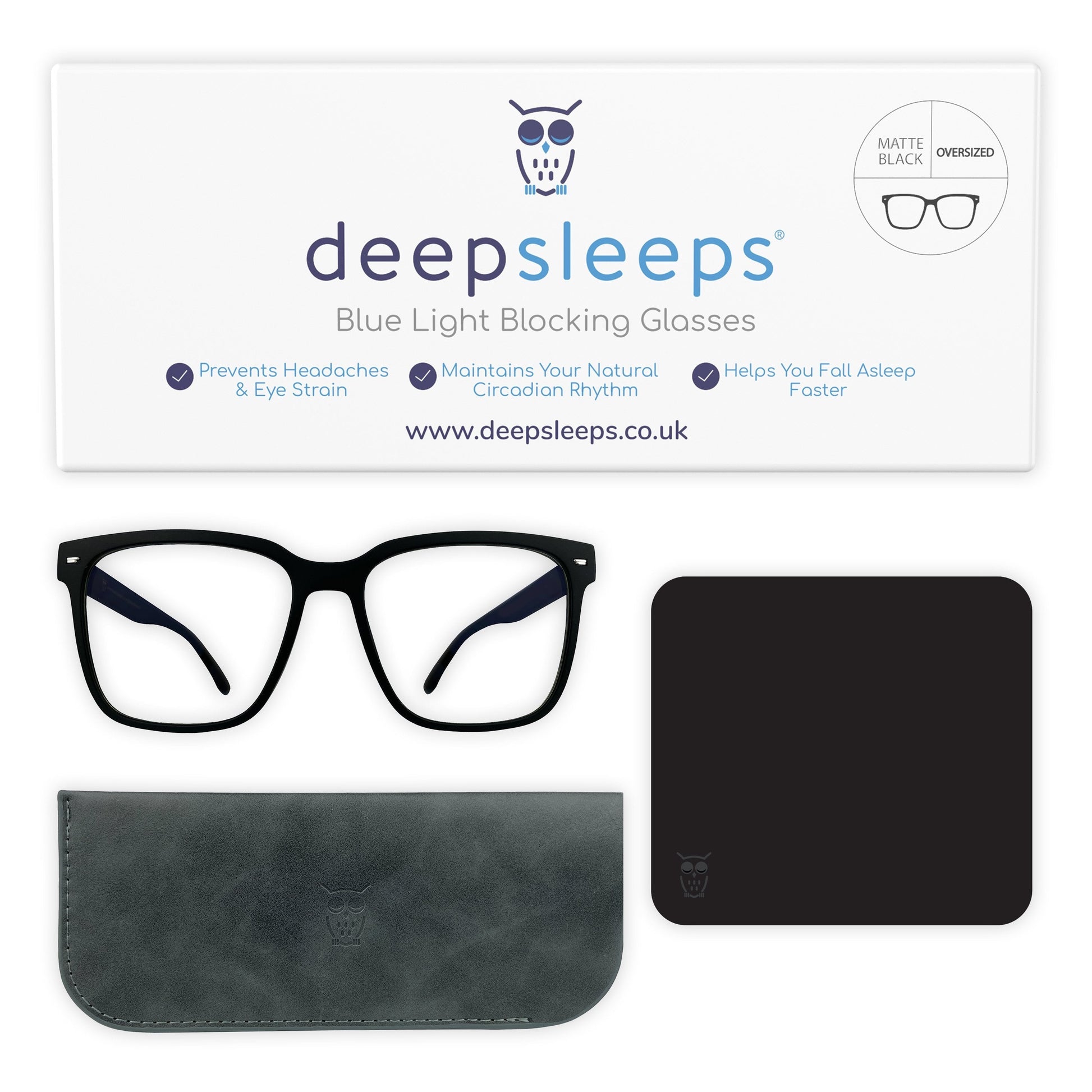 Deep Sleeps Blue Light Blocking Glasses (Oversized Frame - Matte Black) Blue light blocking glasses Deep Sleeps 