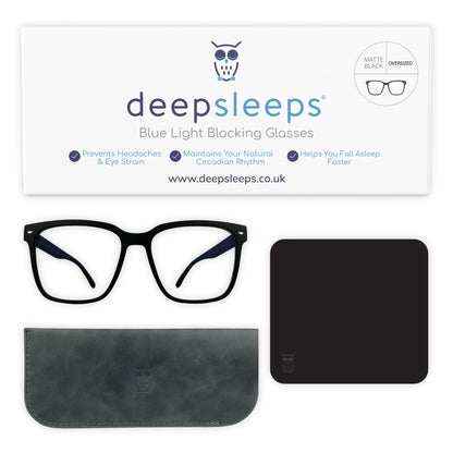 Deep Sleeps Blue Light Blocking Glasses (Oversized Frame - Matte Black) Blue light blocking glasses Deep Sleeps 